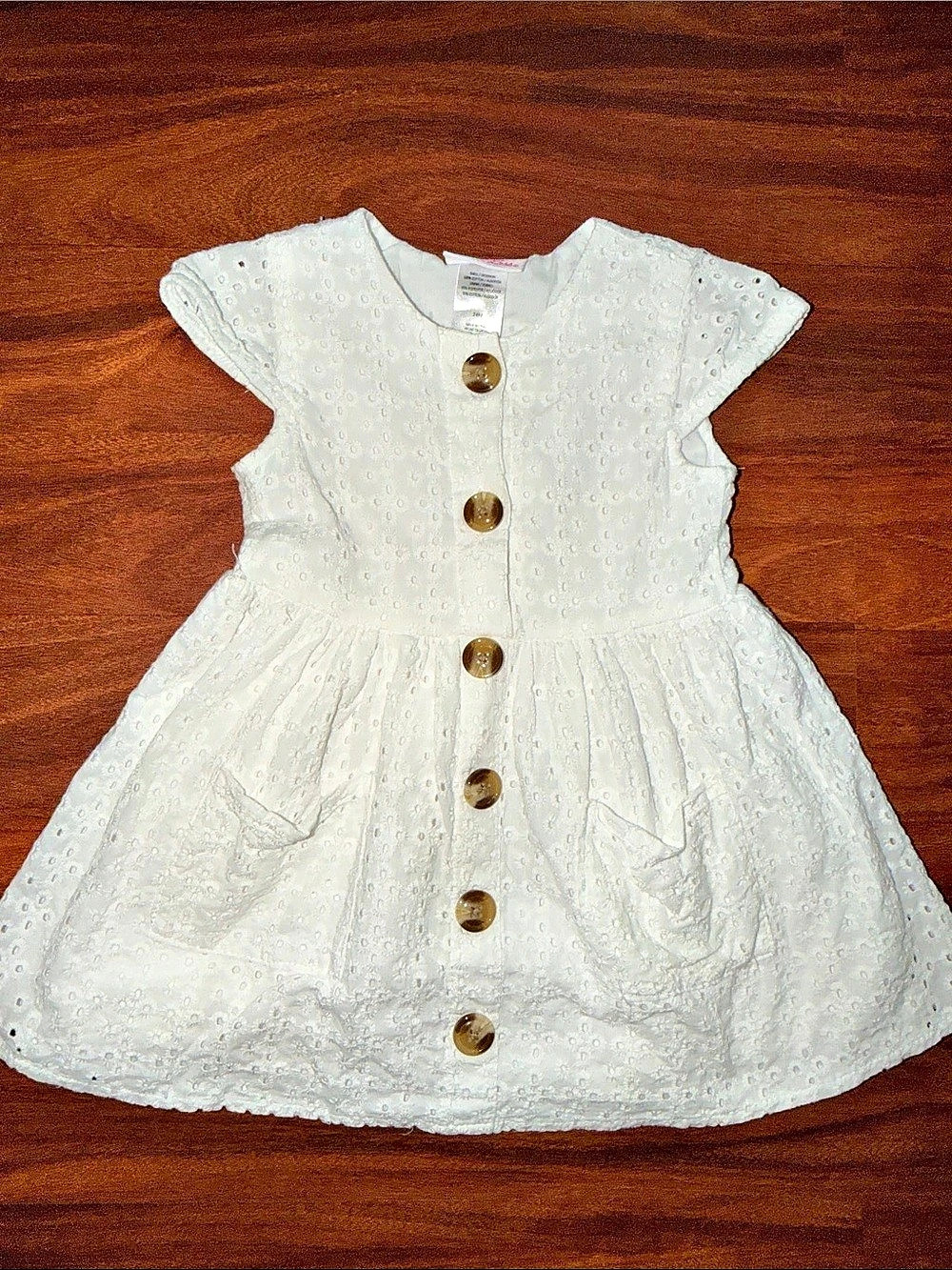 Little Lass White Eyelet Button-Front Dress